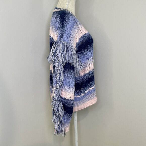 THML Boho Fringe Striped Knitted Sweater Long Sleeve Women's Size Medium - Picture 2 of 13